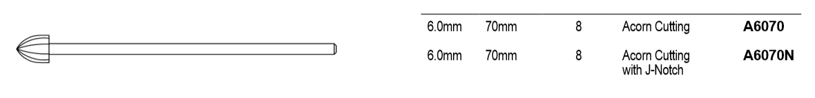 6.0 MM ACORN STAINLESS STEEL CUTTING BUR W/J-NOTCH, 8 FLUTES